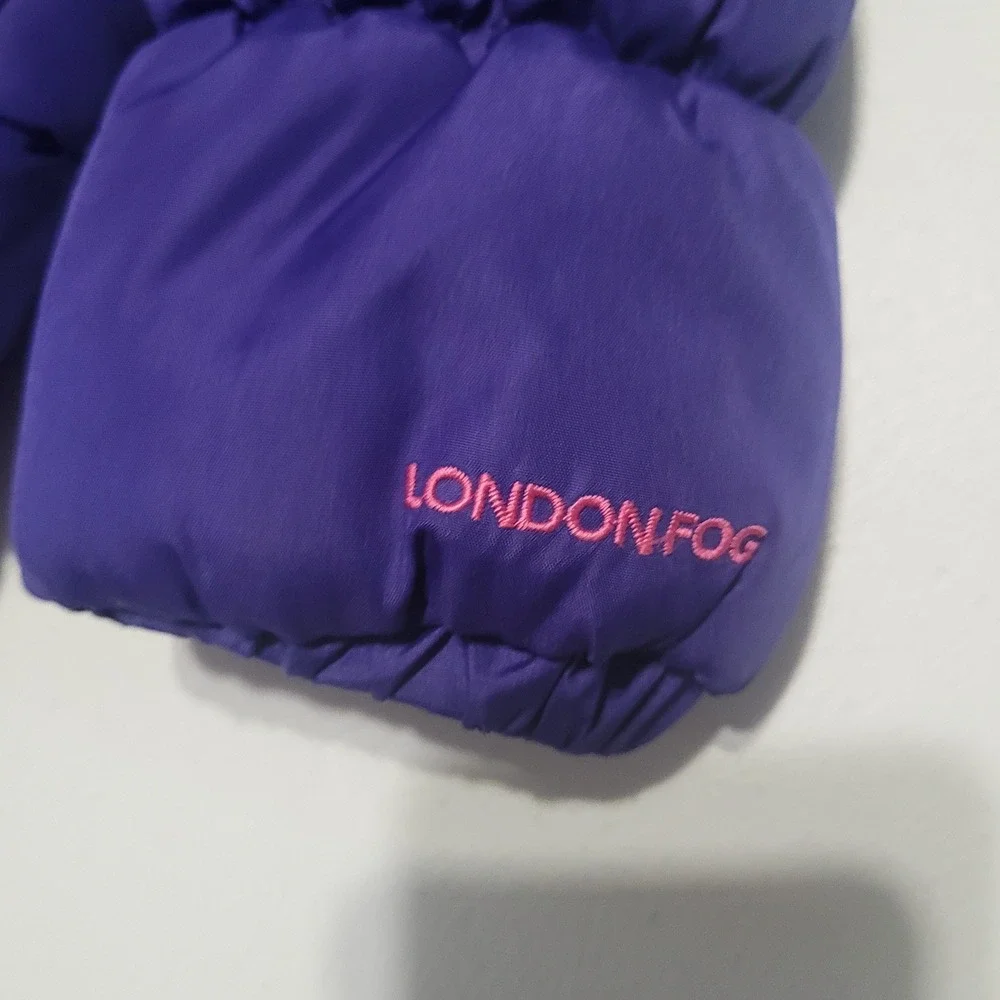 London Fog Girls Purple Puffer Jacket Size 3T Fleece Lined Coat Embroidered
